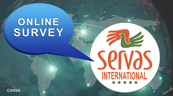 Graphic of Servas International logo superimposed over stylized world map